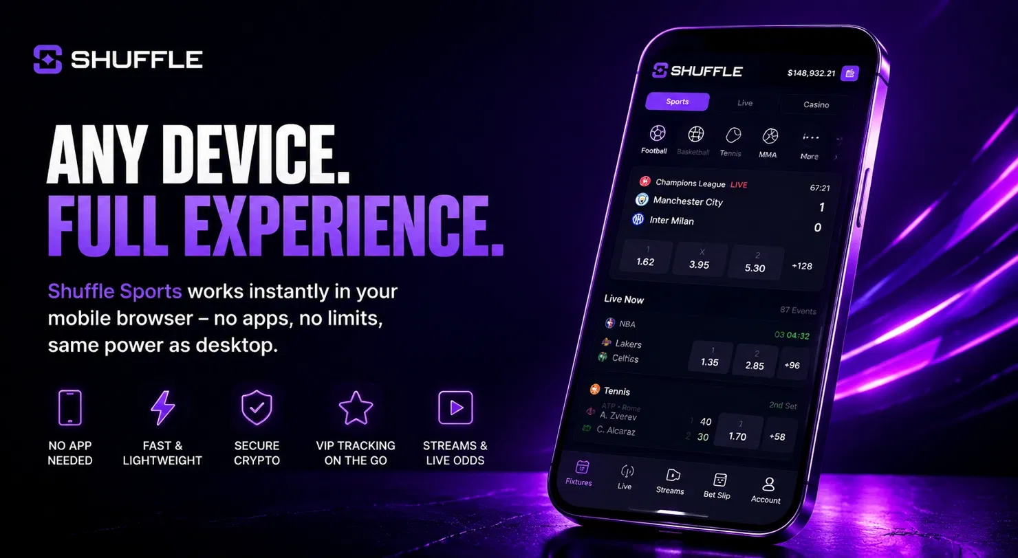 Shuffle mobile sportsbook with live odds and crypto