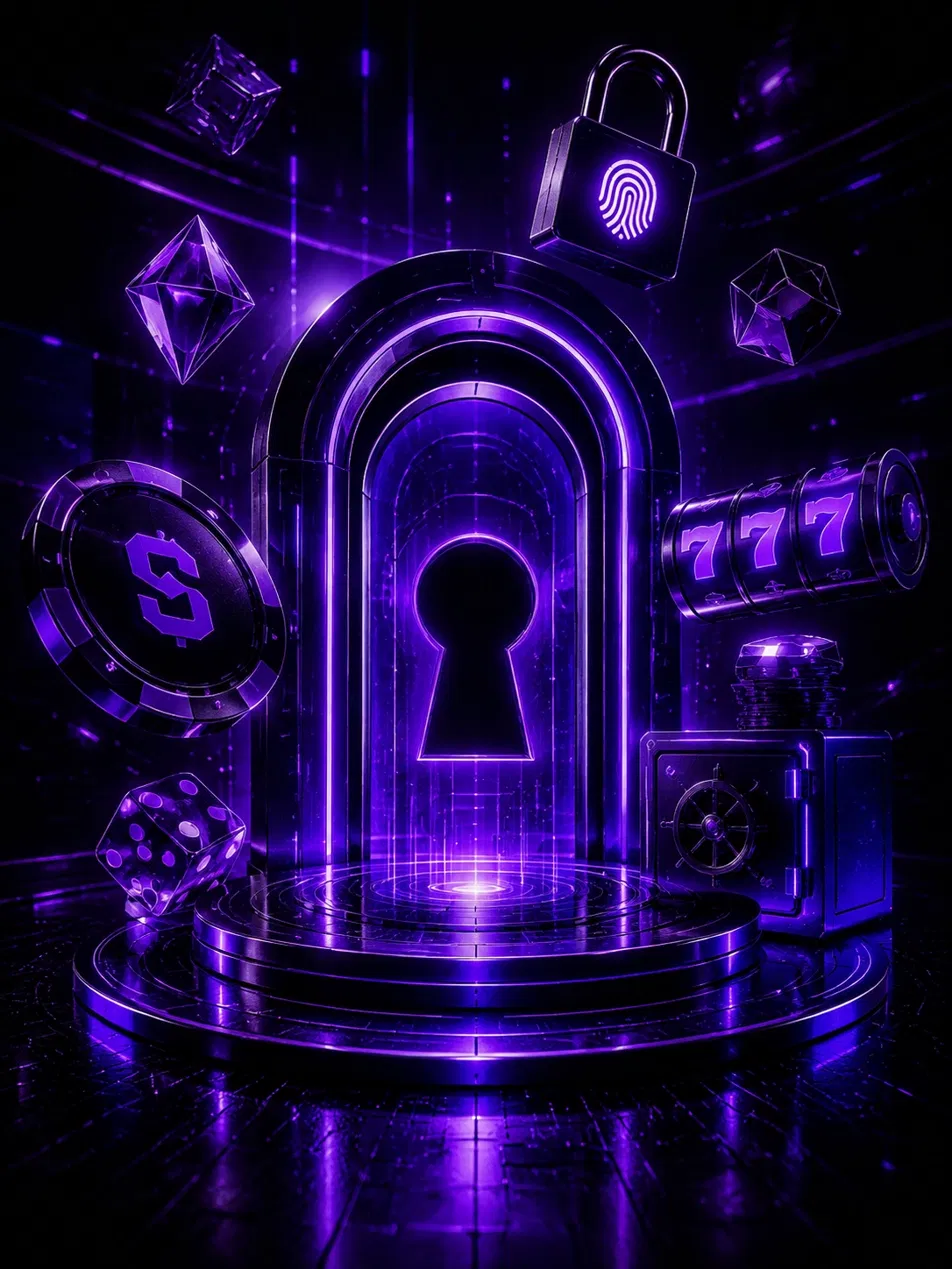 Shuffle Casino purple keyhole security with chips dice